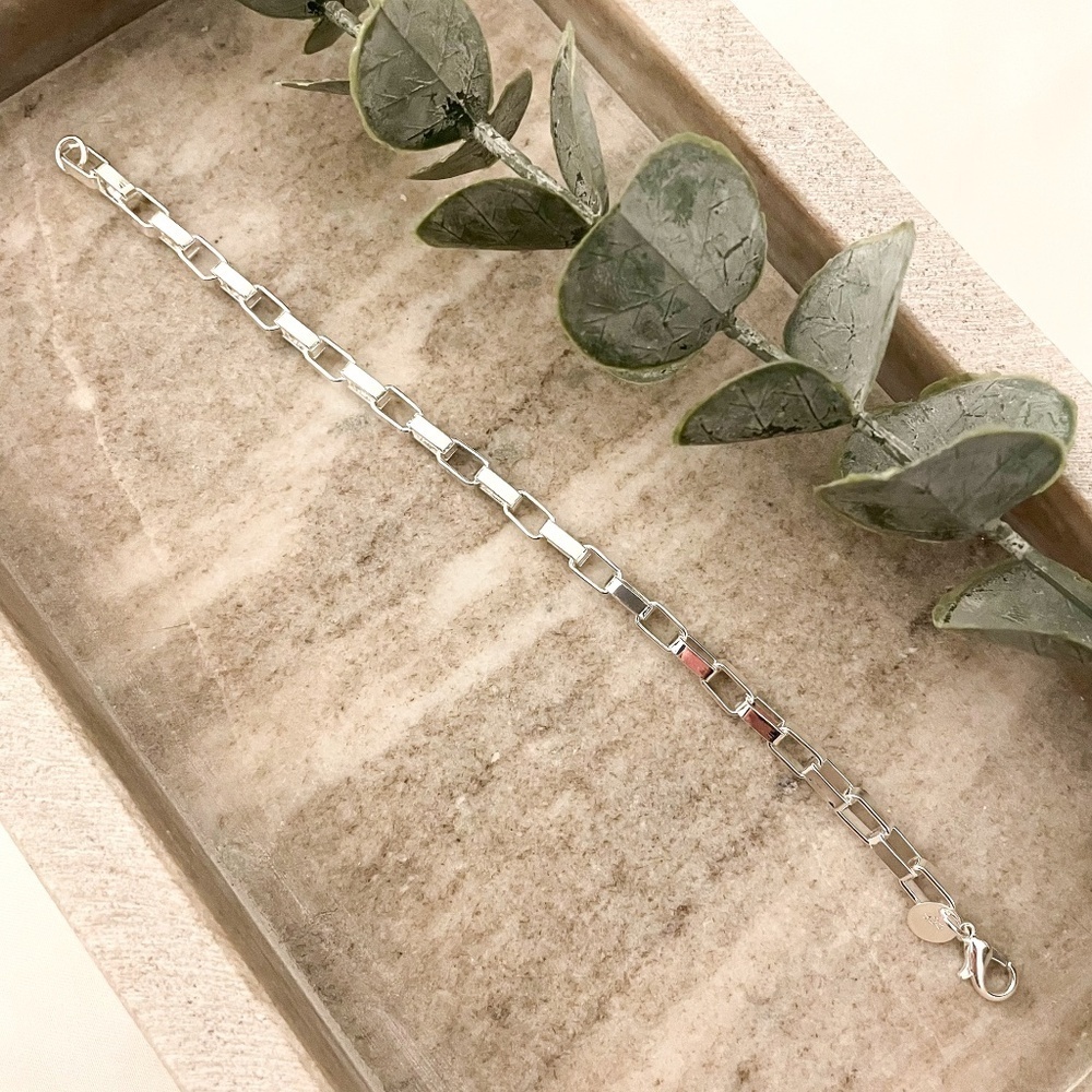 925 Sterling Silver Box Chain Bracelet Link Bracelet 8 inch Bracelet - Picture 3 of 4